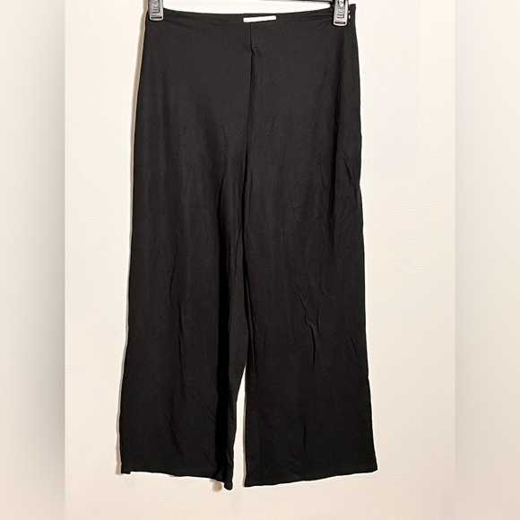 Mango Black Wide-Leg Cropped Black Flowy Soft Pants Medium - Picture 1 of 10